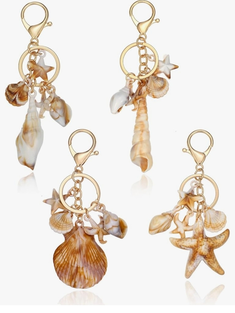 Seashell Charm Keychains - Gold Hardware